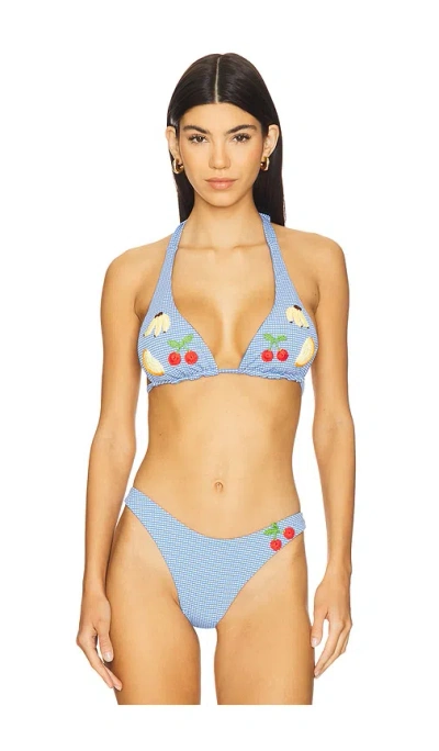 Capittana Atira Vichy Fruits Bikini Top In Blue