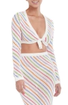 CAPITTANA BRUNA STRIPE CROCHET CROP COVER-UP SWEATER