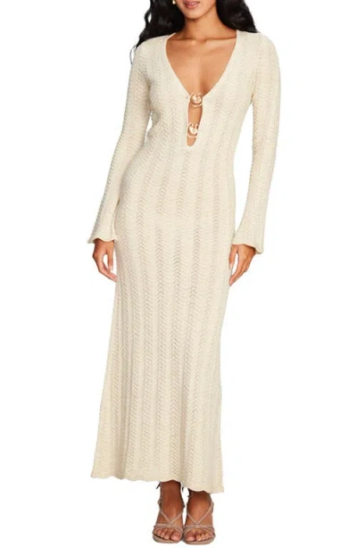 Capittana Ella Gold Long Sleeve Knit Cover-up Maxi Dress In White