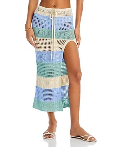 Capittana Emma Striped Crochet Cover Up Skirt In Light Blue