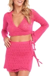 Capittana Kaia Open Stitch Crop Cover-up Sweater In Fuchsia
