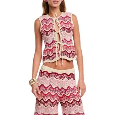 Capittana Kari Tie Front Crop Pointelle Cover-up Top In Pink