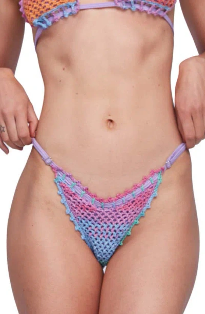 Capittana Kendall Crochet Trim Bikini Bottoms In Coral Multicolor