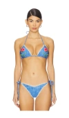 Capittana Lia Roses Denim Bikini Top In Multi