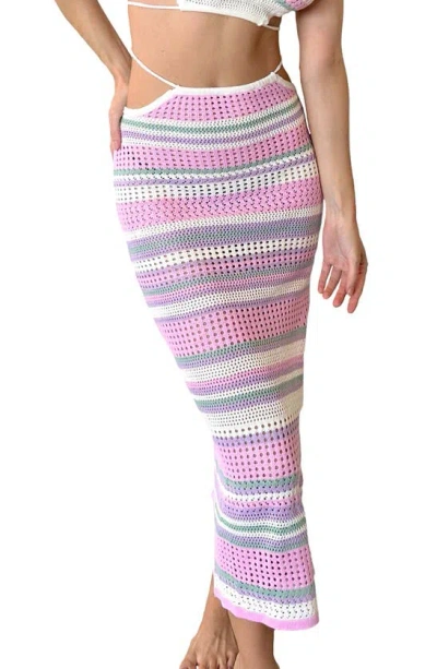 Capittana Lia Stripe Cover-up Midi Skirt In Multicolor