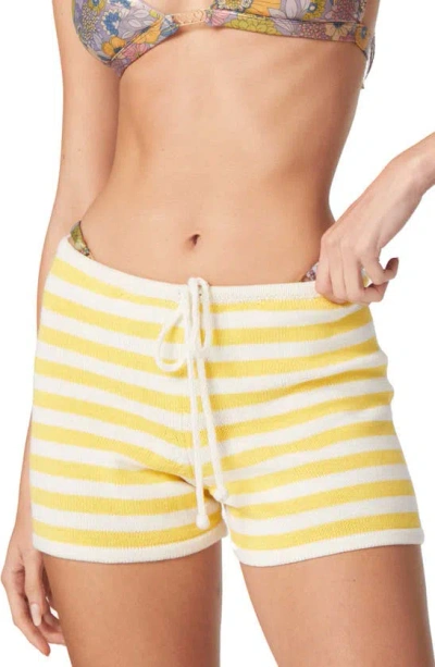 Capittana Maddy Stripe Cover-up Shorts In Yellow