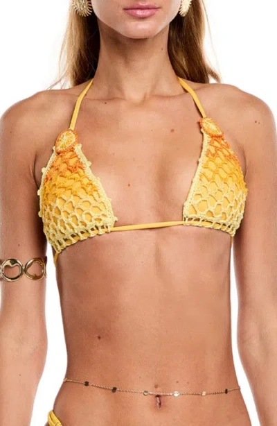Capittana Missy Crochet Overlay Triangle Bikini Top In Yellow