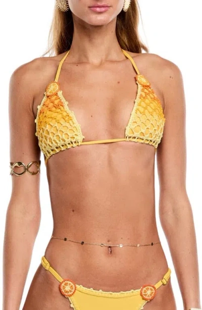 Capittana Pima Cotton Crochet Overlay Bikini Top In Yellow