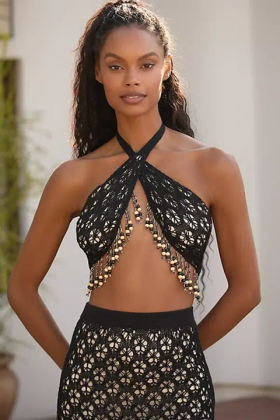 Capittana Sally Crossover Halter Top In Black