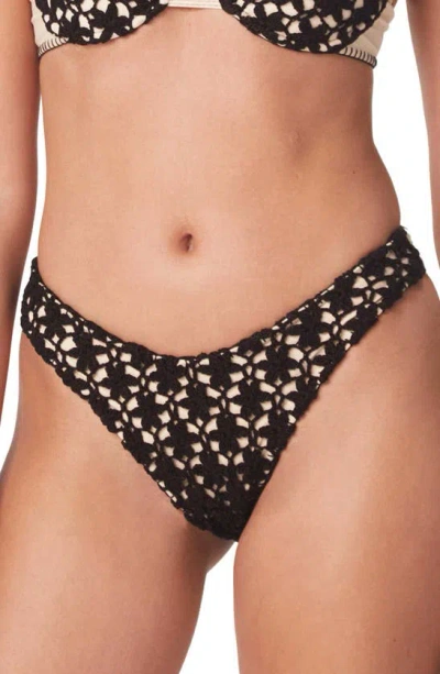 Capittana Savanah Floral Crochet Bikini Bottoms In Black