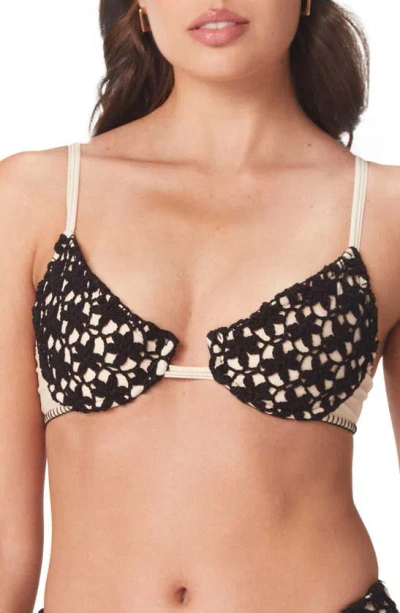 Capittana Savanah Floral Crochet Bikini Top In Black