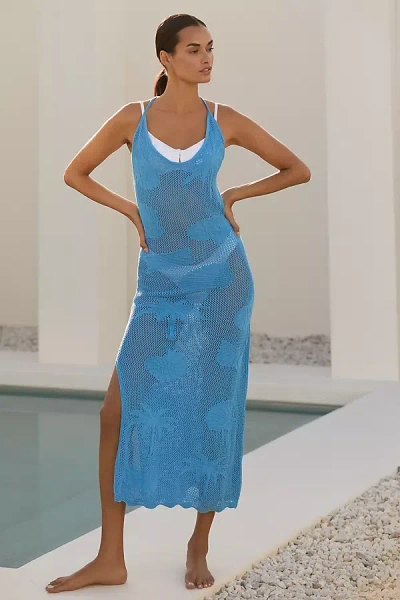 Capittana Sharon Sleeveless Side-slit Sheer Midi Dress In Blue