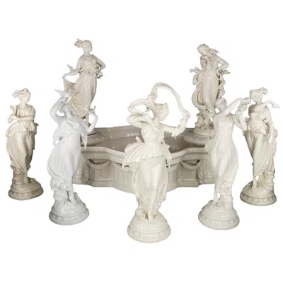 Pre-owned Capo Di Monte Antique Capodimonte Porcelain Surtout-de-table Centerpiece Figurines, Circa 1890 In Gray