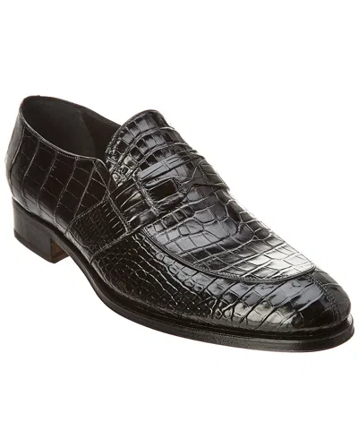 Caporicci Alligator Leather Penny Loafer In Black