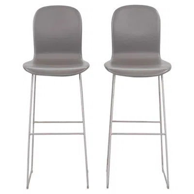 Pre-owned Cappellini 2015 Tate Bar Stools In Grey Leather By Jasper Morrison For  In Gray