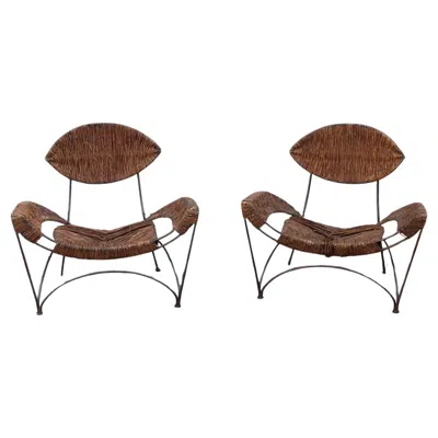 Pre-owned Cappellini Coppia Di Poltrone  Tom Dixon Banana Metallo E Paglia Italia 1980 In Brown