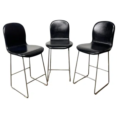 Pre-owned Cappellini Set 3 Leather Bar / Counter Stools Jasper Morrison /  "tate" In Black