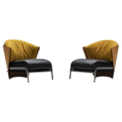 Pre-owned Cappellini Stunning Elba Chairs With Mew Leather & Velvet By Franco Raggi For  In Black