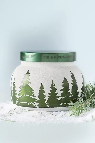 Capri Blue Fir & Firewood Etched Glass Jar Candle In Green