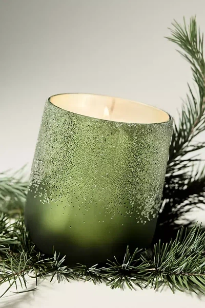 Capri Blue Fir & Firewood Icy Medium Glass Decorator Candle In Green