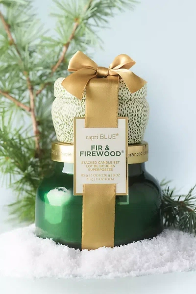 Capri Blue Fir & Firewood Stacking Candle Gift Set In Green