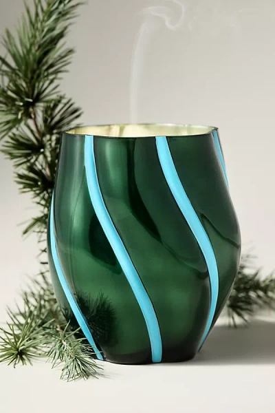 Capri Blue Fir & Firewood Swirl Glass Decorator Candle In Green