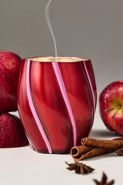 Capri Blue Spiced Cider Swirl Glass Decorator Candle In Red