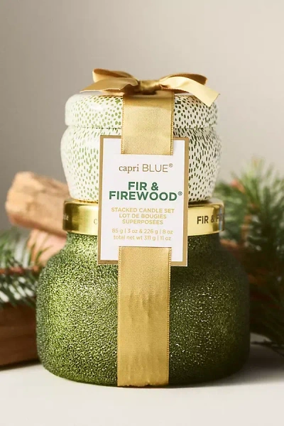 Capri Blue Woody Fir & Firewood Stacked Candle Gift Set In Green