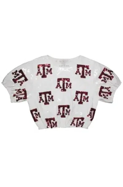 Capri Designs Texas A & M University Sequin Game Day Top In White