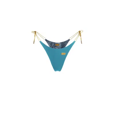Capri Swim™ Women's Black / Gold / Blue Mosaic Reversible Thongkini Bottom - Dark Teal & Black Cracked Stone Hol In Multi
