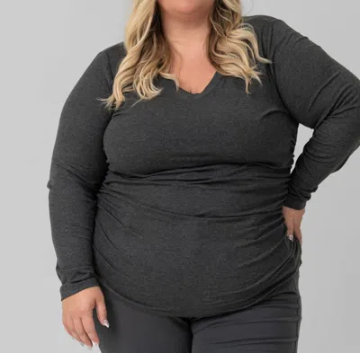 Capsule 121 Helios V-neck Long Sleeve Tee - Plus In Dark Grey In Gray