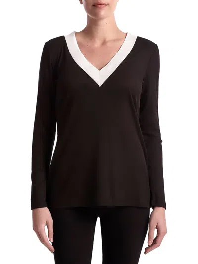 Capsule 121 Women's Aries Ribbed V Neck Top In Black White