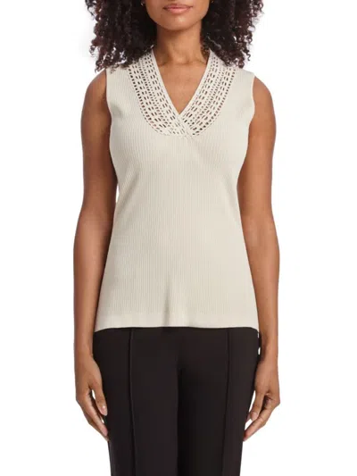 Capsule 121 Women's Extensive Ribbed Crochet Sweater Vest In Beige