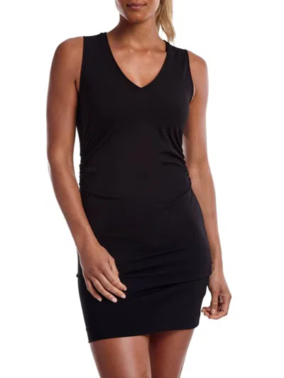 Capsule 121 Women's White V Neck Ruched Mini Bodycon Dress In Black