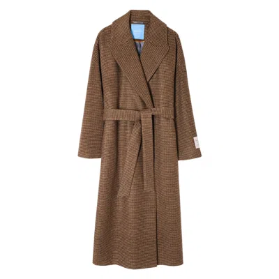 Capsule By Agne Gilyte Women's Brown Coat Bologna Houndstooth Beige Italian Wool Mix