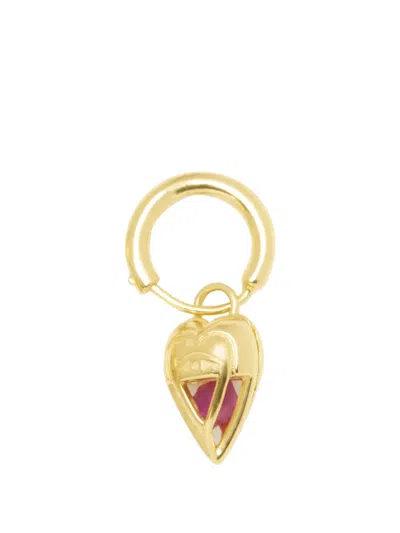 Capsule Eleven Heart-pendant Ruby Hoop Earrings In Gold