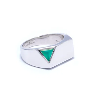 Capsule Eleven Men's Green / Silver Jewel Beneath Signet Ring - Green Onyx, Sterling Silver In Metallic