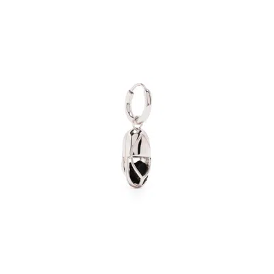Capsule Eleven Women's Black / Silver Mini Capsule Crystal Hoop Earring - Black Onyx, Sterling Silver In Metallic