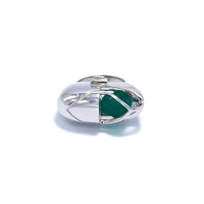 Capsule Eleven Women's Capsule Crystal Ring - Sterling Silver - Green Onyx In Gray