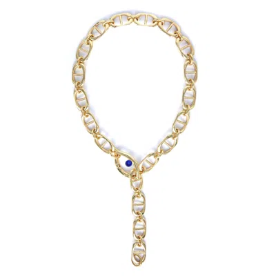 Capsule Eleven Women's Gold Chunky Chain Eye Necklace Lapis Lazuli Crystal