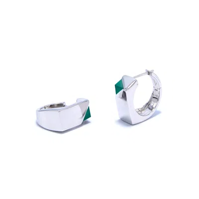 Capsule Eleven Women's Jewel Beneath Signet Earrings - Silver - Green Onyx In Metallic