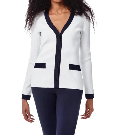 Capsule121 Hilda Sweater Blazer In White With Navy Trim In Multi