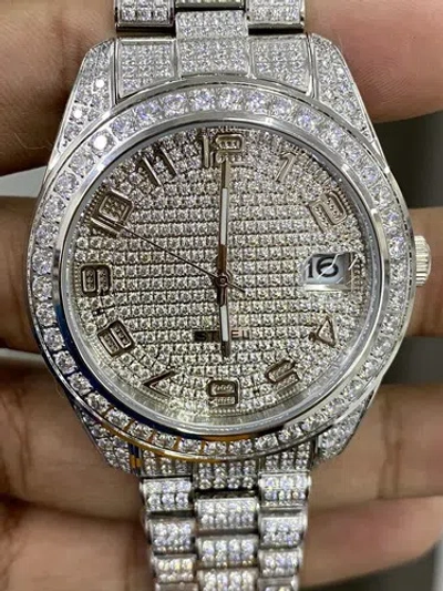 Pre-owned Captain Bling Men's Stainless Steel Watch Hip Hop Flooded W/ Lab Diamonds Prong Set