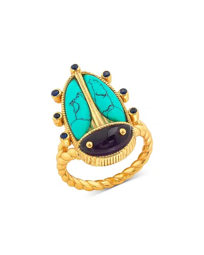 Capucine De Wulf Amethyst & Turquoise Scarab Grande Ring In Metallic