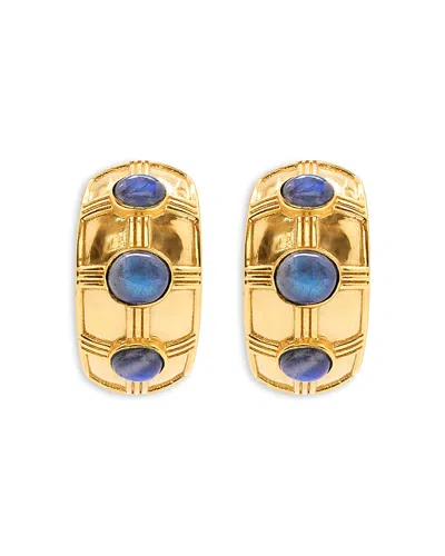 Capucine De Wulf Bold Labradorite Hoop Earrings In 18k Gold Plated In Blue/gold