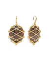 Capucine De Wulf Capucine De Wolf Elizabetta Caged Teak Oval Drop Earrings In 18k Gold Plate In Brown/gold