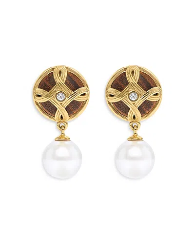 Capucine De Wulf Capucine De Wolf Monique Pave Caged Teak & Imitation Pearl Drop Earrings In 18k Gold Plate