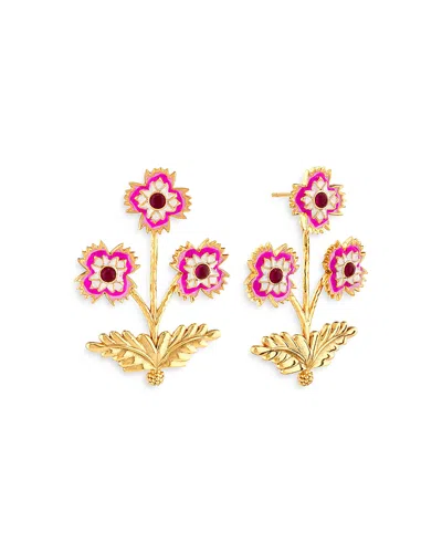 Capucine De Wulf Dianthus Bouquet Enamel And Pink Jade Earrings In Gold