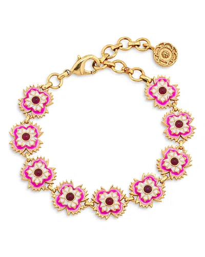 Capucine De Wulf Dianthus Enamel And Pink Jade Bracelet In Gold