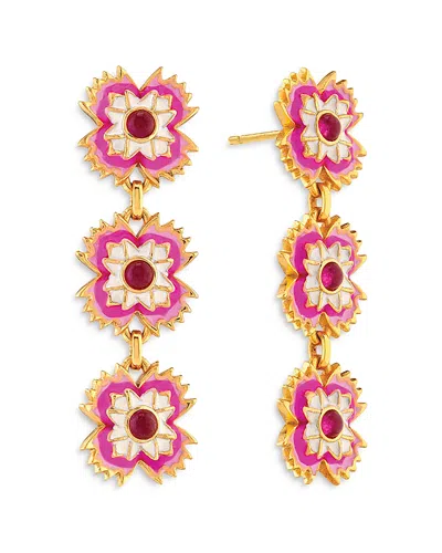 Capucine De Wulf Dianthus Enamel And Pink Jade Drop Earrings In Gold